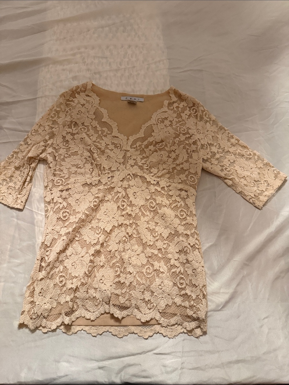 CAbi Cream Lace V-Neck Blouse